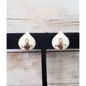 Vintage Clip On Earrings Elegant Cream & Gold Tone